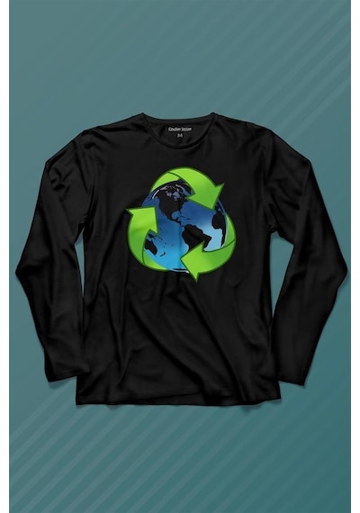 Geri Dönüşüm Temiz Yeşil Çevre Duyarlılığı Uzun Kollu Tişört Baskılı Çocuk T-shirt 001