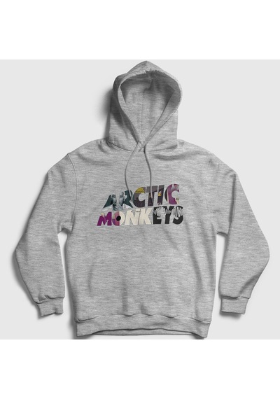 Presmono Unisex Mask Arctic Monkeys Kapüşonlu Sweatshirt Gri Melanj