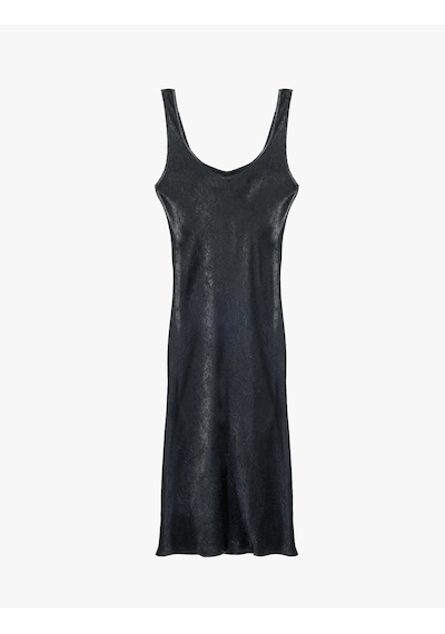 Koton Kolsuz U Yaka Slim Fit Saten Midi Abiye Elbise Antrasit 6sak80115uw Antrasit
