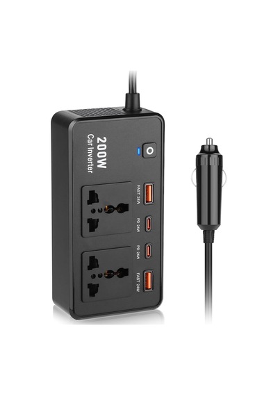 Araç Oto Çakmak Inverter Araç Içi Sarj Istasyonu Çoklu Sarj 2 Usb 2 Priz 2 Type-c Şarj Çıkışlı 200w Ac 220v S
