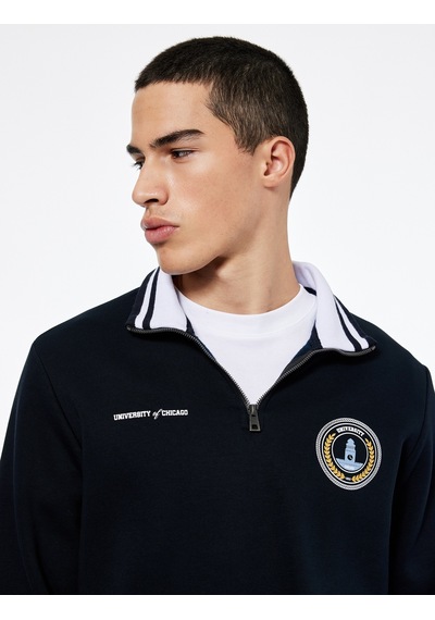 Koton Uzun Kollu Şardonlu Baskılı Yarım Fermuarlı Sweatshirt Lacivert 6wam70114mk Lacivert