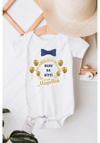 Hediyenza Oldu Da Bitti Sünnet Özel Tasarım Bebek Zıbın Pamuklu Çıtçıtlı Body Beyaz