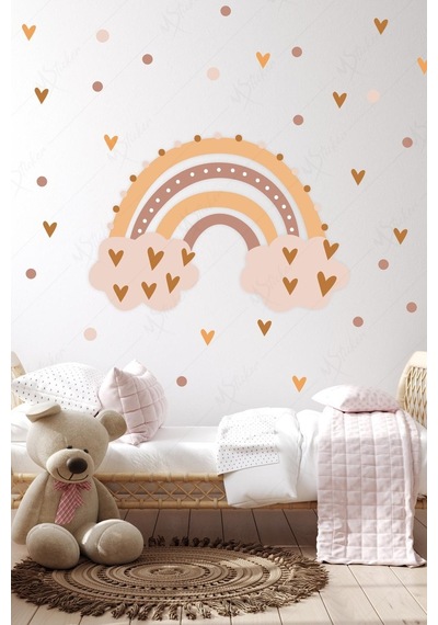 MSticker Gökkuşağı Ve Kalpler Çocuk Bebek Odası Dekorasyon Sticker Seti