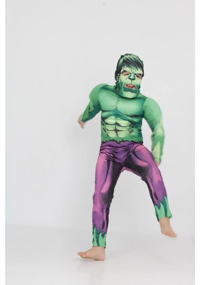 Life For Moda Erkek Çocuk Kaslı Hulk Yeşil Adam Süper Kahraman Kostümü Yeşil