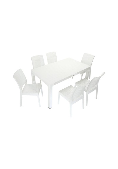 Depootoptan Mandella Elit Rattan 90 x 150 CM Elit Sandalye Masa Takımı Beyaz