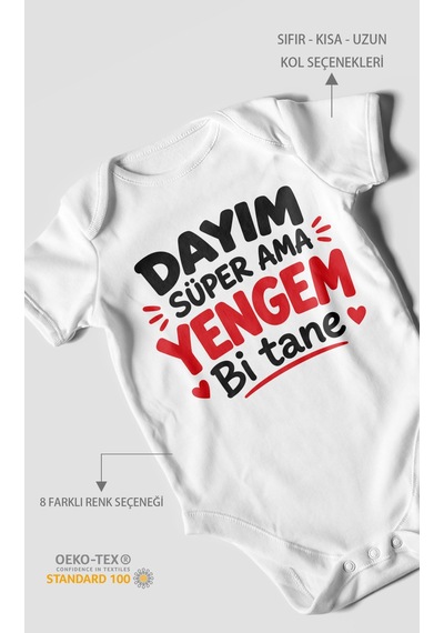 Morivokids Dayım Süper Ama Yengem Bi Tane Kısa Kollu Bebek Body %100 Pamuk Beyaz