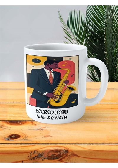 Saksafoncu Meslek Baskılı Kupa Bardak Çift Taraflı Baskı Kişiye Özel Model 5 Çok Renkli