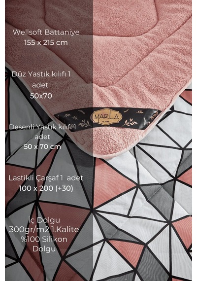 Geometrik Desen Tek Kişilik Uyku Seti - Pembe - 155 X 215