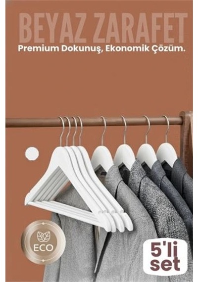 Mey İthalat 5'li Lüks Beyaz Elbise Ceket Askısı - Ergonomik & Kaymaz Plastik Askı Seti - Ahşap Görünümlü 722530 Çok Renkli