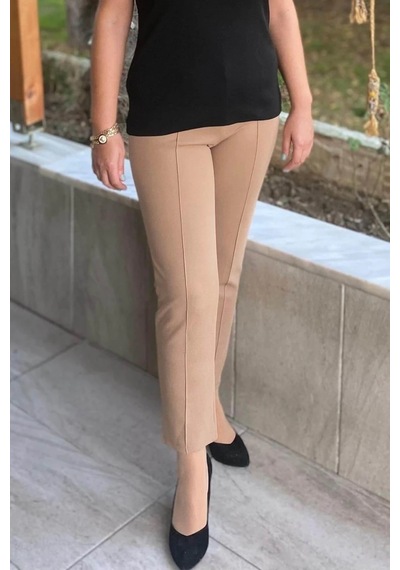 Mia Butik Dertsiz Büyük Beden Bej Toparlayıcı Kumaş Pantolon Bej