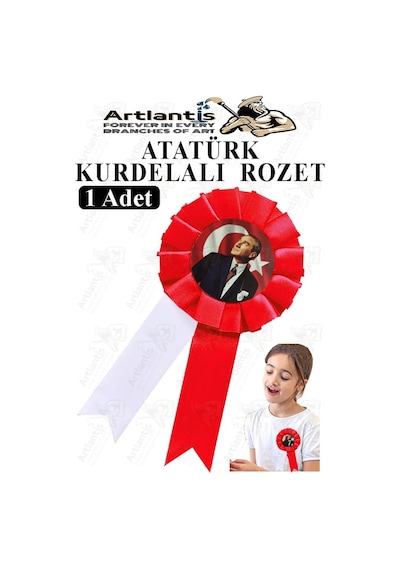 Atatürk Kurdelalı Rozet 1 Adet Kırmızı Beyaz Yaka Rozeti Çocuk Bayram Etkinlik 15 Cm Kokart