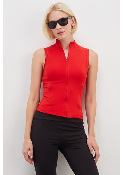 Fullamoda Dik Yaka Dalgıç Kumaş Slim Fit Yelek Kırmızı