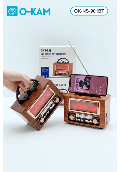 O-kam Ok-ns-901bt Taşıma Saplı Şömine Efektli Retro Radyo