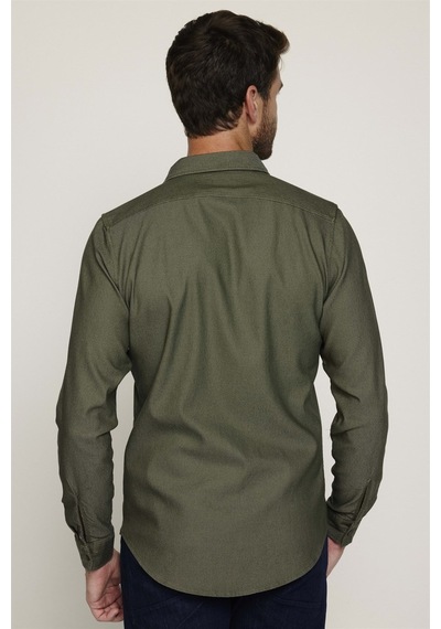 Tudors Slim Fit Yıkamalı Denım Düz Çift Cep Yeşil Gömlek-27702-yeşil Yeşil