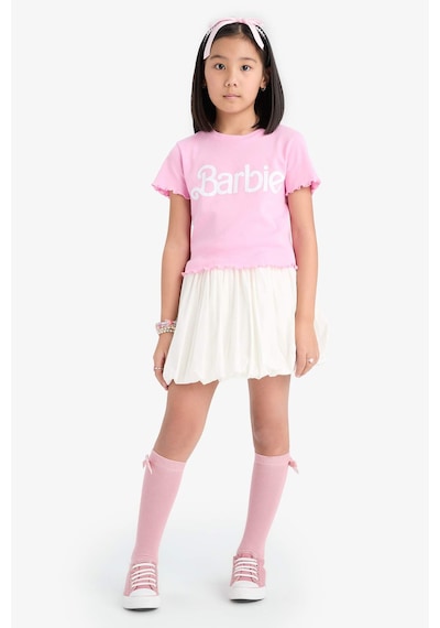 DeFacto Kız Çocuk Barbie Fitted Bisiklet Yaka Ribana Kısa Kollu Tişört E2614A825SMPN666 Pembe