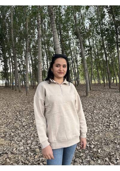 Fermuarlı Polo Yaka Kazak/ Sweatshirt Gri