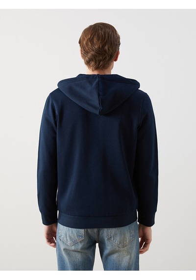 Lcwaıkıkı Basic Lacivert Kapüşonlu Uzun Kollu Erkek Fermuarlı Sweatshirt