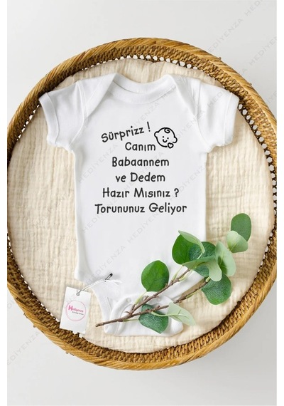 Hediyenza Sürpriz Babaannem Geliyorum Özel Tasarım Bebek Zıbın Pamuklu Çıtçıtlı Body Beyaz
