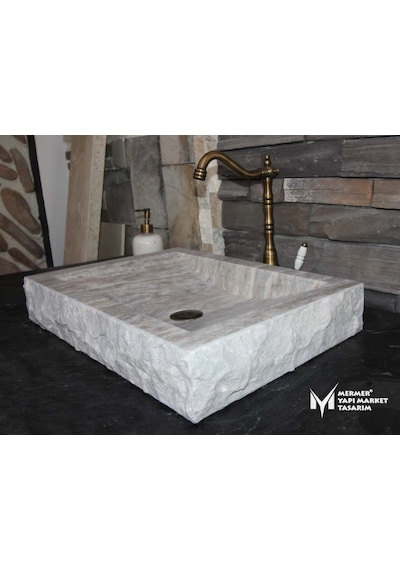 Gümüş Traverten Patlatma Lavabo