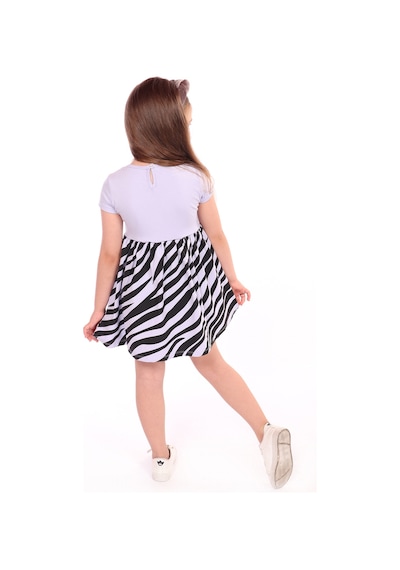 Toontoy Kız Çocuk Little Yazılı Etek Kısmı Zebra Desen Baskılı Elbise Mavi