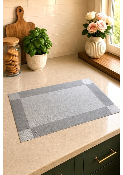 6 Kişilik Pvc Amerikan Servis Supla Seti - 30x45cm Gümüş