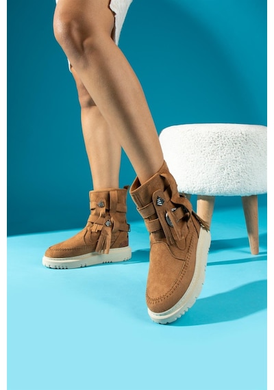 Shoetek Filipa Kadın Bot&bootie Püsküllü Postal Taba Süet Taba Suet