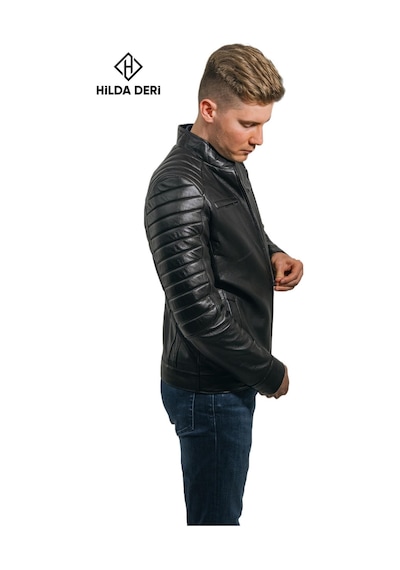 Bond Hakiki Kuzu Derisi Siyah Spor Ceket 001