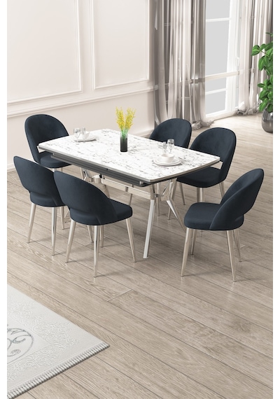 Canisa Weps Serisi 89x150 Açılabilir Lak Panel Beyaz Mermer Krom Ayak Masa Takımı Ve 6 Antrasit Sandalye Beyaz Mermer Desen Masa Antrasit Sandalye Canisa Weps Serisi 89x150 Açılabilir Lak Panel Beyaz Mermer Krom Ayak Masa Takımı Ve 6 Antrasit Sandalye Beyaz Mermer Desen Masa Antrasit Sandalye
