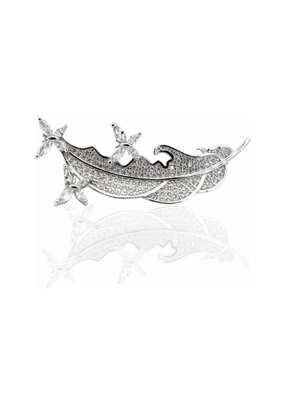 Oya Silver Taşlı Mini Kelebekli Kuş Tüyü Gümüş Broş 4.2x1.8cm 61112606