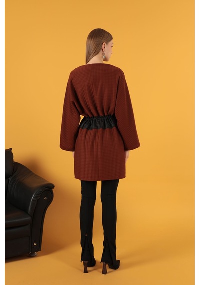 Petek Kumaş Garnili Oversize Kadın Sweat-kahve Renkli Çok Renkli