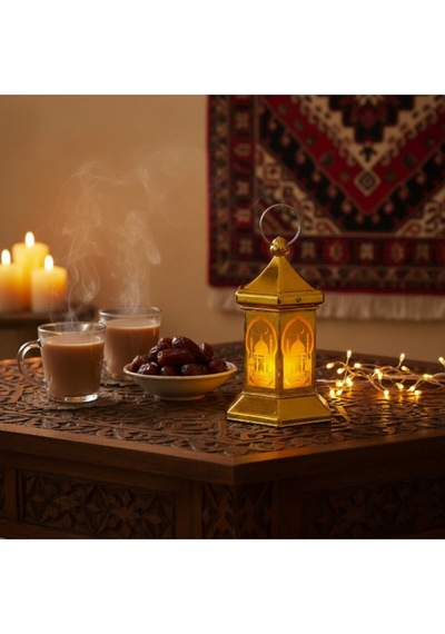 Ramazan Temalı Altıgen Kubbe Led Lamba Altın