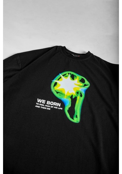 Startmore We Born Baskılı Beyaz Oversize Unisex Siyah
