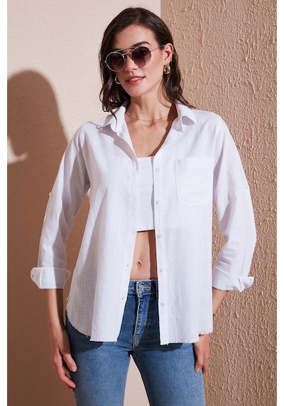Lela Pamuklu Regular Fit Cepli Bayan Gömlek Cf25S16992 Beyaz