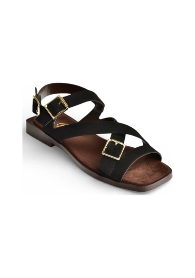 Fox Shoes Y458702602 Siyah Süet Toka Detaylı Kadın Sandalet Siyah