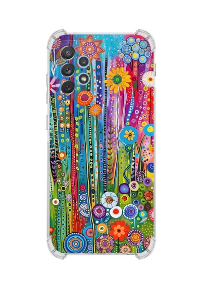 Printify Samsung Galaxy A72 İle Uyumlu Düşlerin Dansı Serisi Folklorik Bahçe Tasarımlı Uv Baskılı Köşe Korumalı Antişok Kılıf Şeffaf