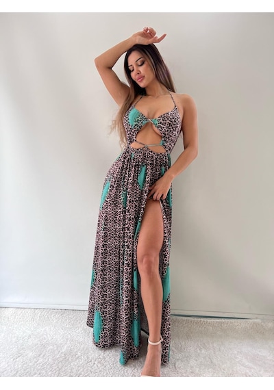 Pink Life Leopar Desenli Micro Kumaş Uzun Summer Dress-leopar Leopar
