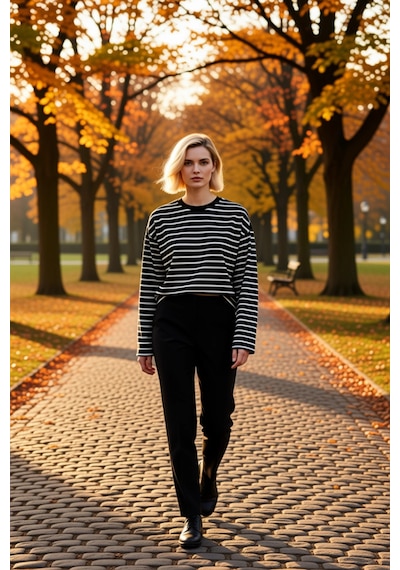 Benerly Kadın Bisiklet Yaka Düşük Kol Çizgili Örme Geniş Kesim Sweatshirt siyah