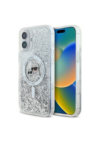 Apple Uyumlu iPhone 16  Kılıf Karl Lagerfeld  Lisanslı Magsafe Özellik Sıvılı Simli K&c Heads Şeffaf