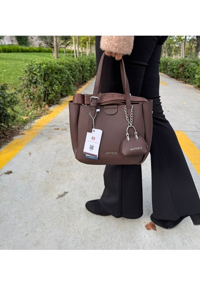 Just Polo Lüks Tasarım 3 Bölmeli Yumuşak Deri Lüks Ve Şık Dokunuş El & Omuz Çantası Shoulder Bag Kahverengi