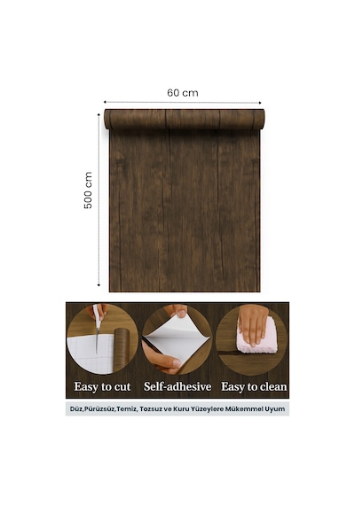 Technosmart 60cmx500cm Premium Kendinden Yapışkanlı Doğal Ahşap Görünümlü Pvc Kaplama 60 CM x 500 CM