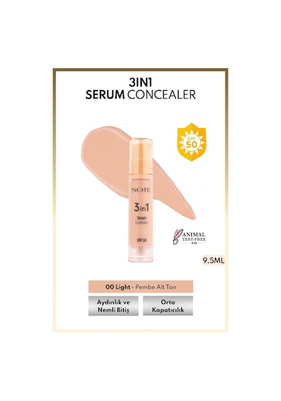 Note Cosmetics 3 in 1 Serum Concealer SPF 50 Nemlendirici ve Aydınlatıcı Göz Altı Kapatıcısı - 00 Light