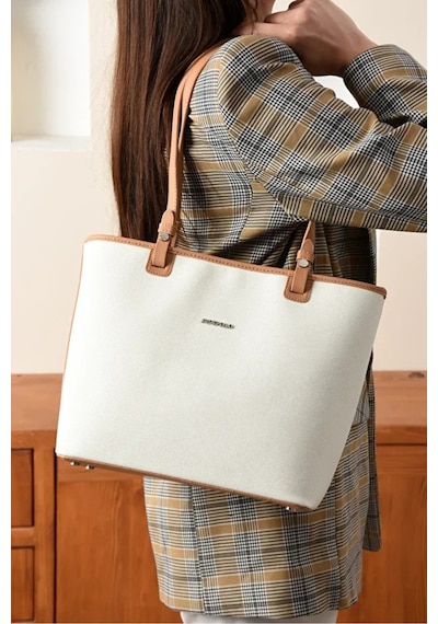 Just Polo Kadın Yeni Sezon Büyük Boy Lüks El Çantası Shopper Beyaz - Taba 29556446