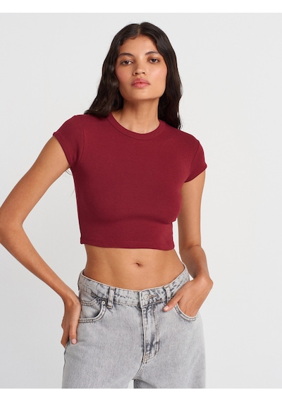 Dilvin 31810 Bisiklet Yaka Crop T-shirt-açık Bordo Açık Bordo