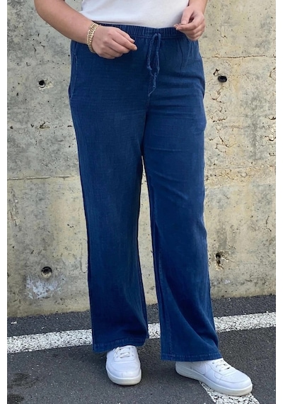 Mia Butik Kadın Lacivert Keten Pantolon Lacivert