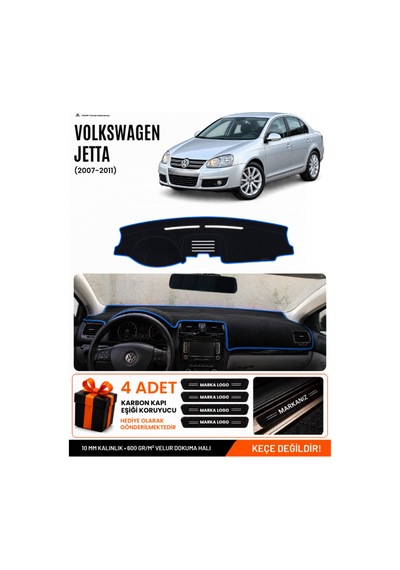 Volkswagen Jetta 2007-2011 Uyumlu Torpido Örtüsü, Torpido Kılıfı - Siyah Mavi