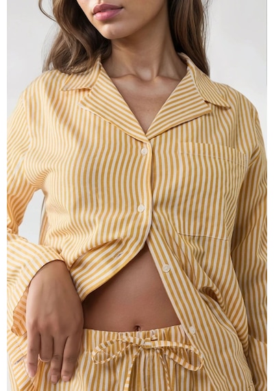 Hiccup Çizgili Pamuklu Pijama Takımı Limon Sarısı