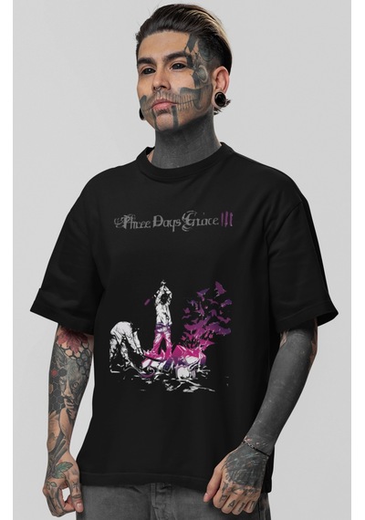 Sevbano Three Days Grace Rock Metal Müzik Grubu Baskılı Unisex Oversize T Siyah