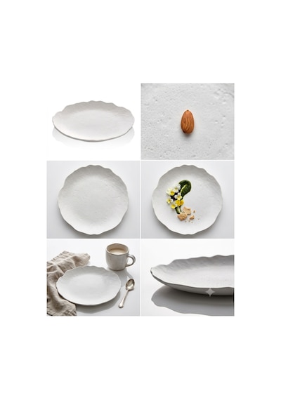 6'lı Mat Beyaz 18 Cm Dalgalı Kenar Servis Tabağı Seti - Modern Yuvarlak Kahvaltı, Pasta Ve Tatlı Tabakları Beyaz