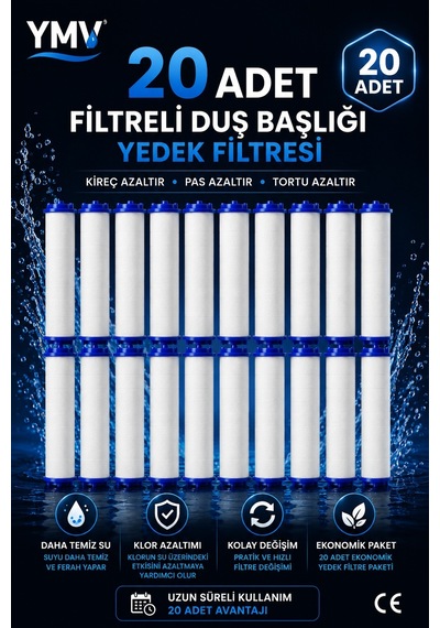 Ymv 20 Adet Duş Başlığı Yedek Filtresi Kireç Pas Tortu İçin Pp Filtre Kartuş Seti Beyaz
