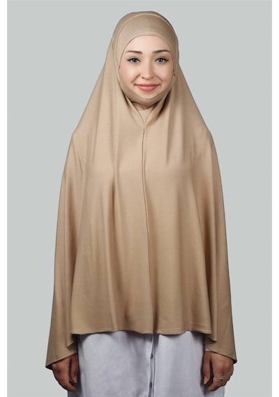 Altobeh Hazır Türban Peçeli Pratik Eşarp Tesettür Nikaplı Hijab - Namaz Örtüsü Sufle (5XL) - Koyu Bej